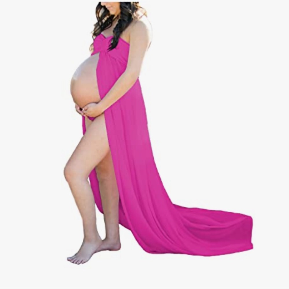 Magenta Maternity Dress for Photoshoot Sleeveless Open Front Photography Gown